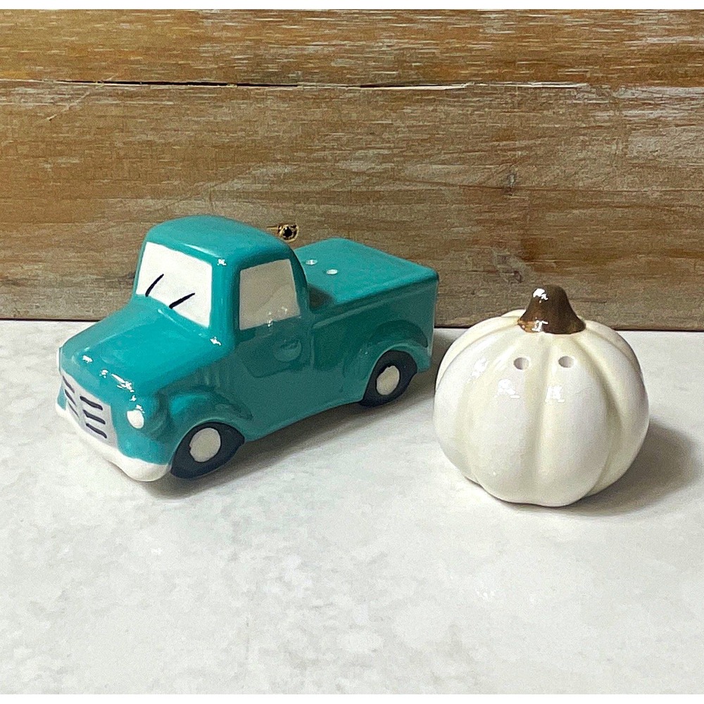 Ceramic Vintage/Retro Refillable Salt & Pepper Shakers Pickup Truck & Pumpkin